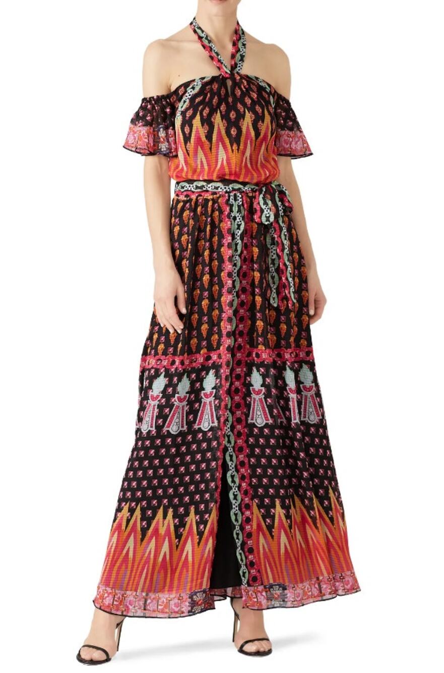 Temperley London Womens Millais Twist Maxi Dress Halter Off Shoulder Printed 10